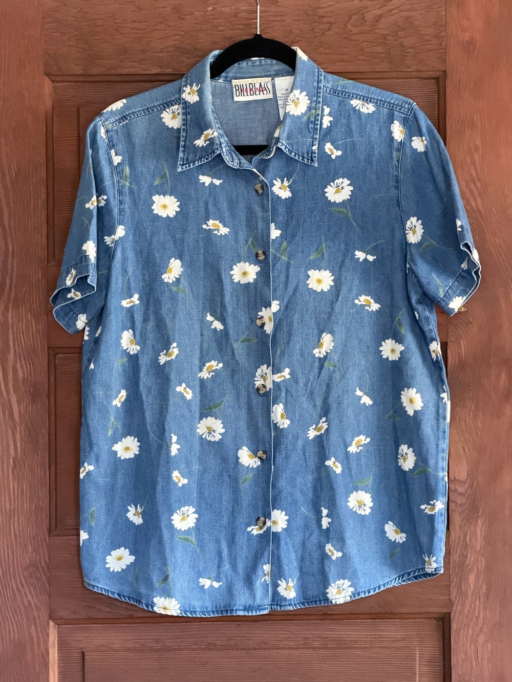 Vintage 1990s Bill Blass short-sleeve denim button-up shirt Size M